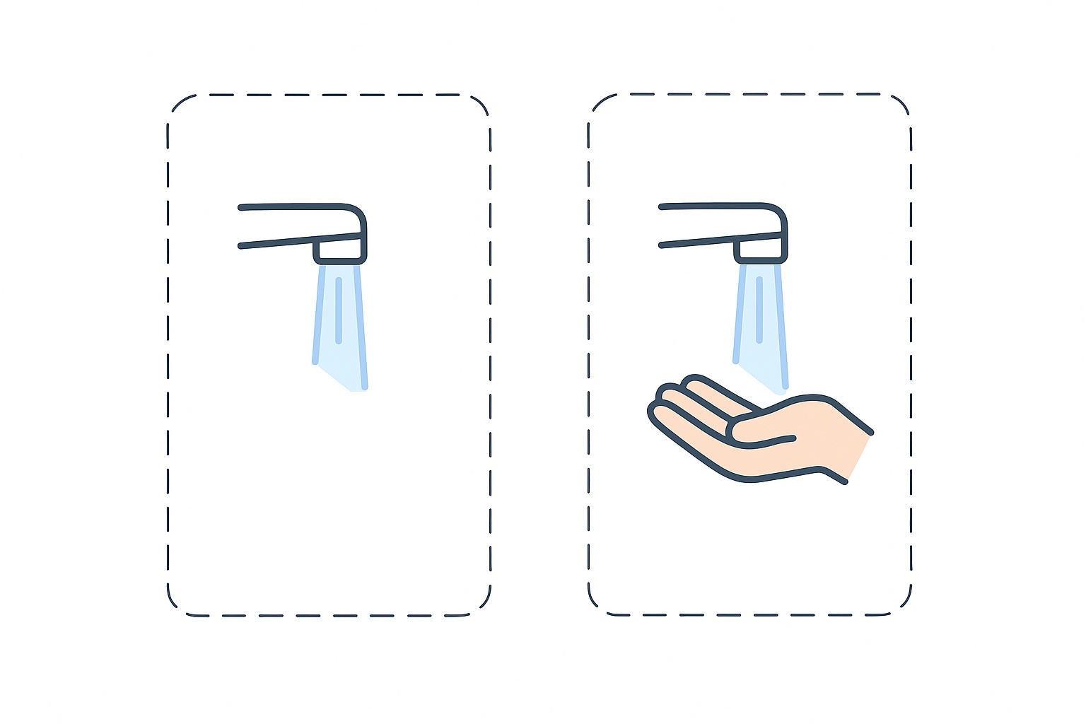 Hand washing sequence: ① Turn on the water ② Wash your hands