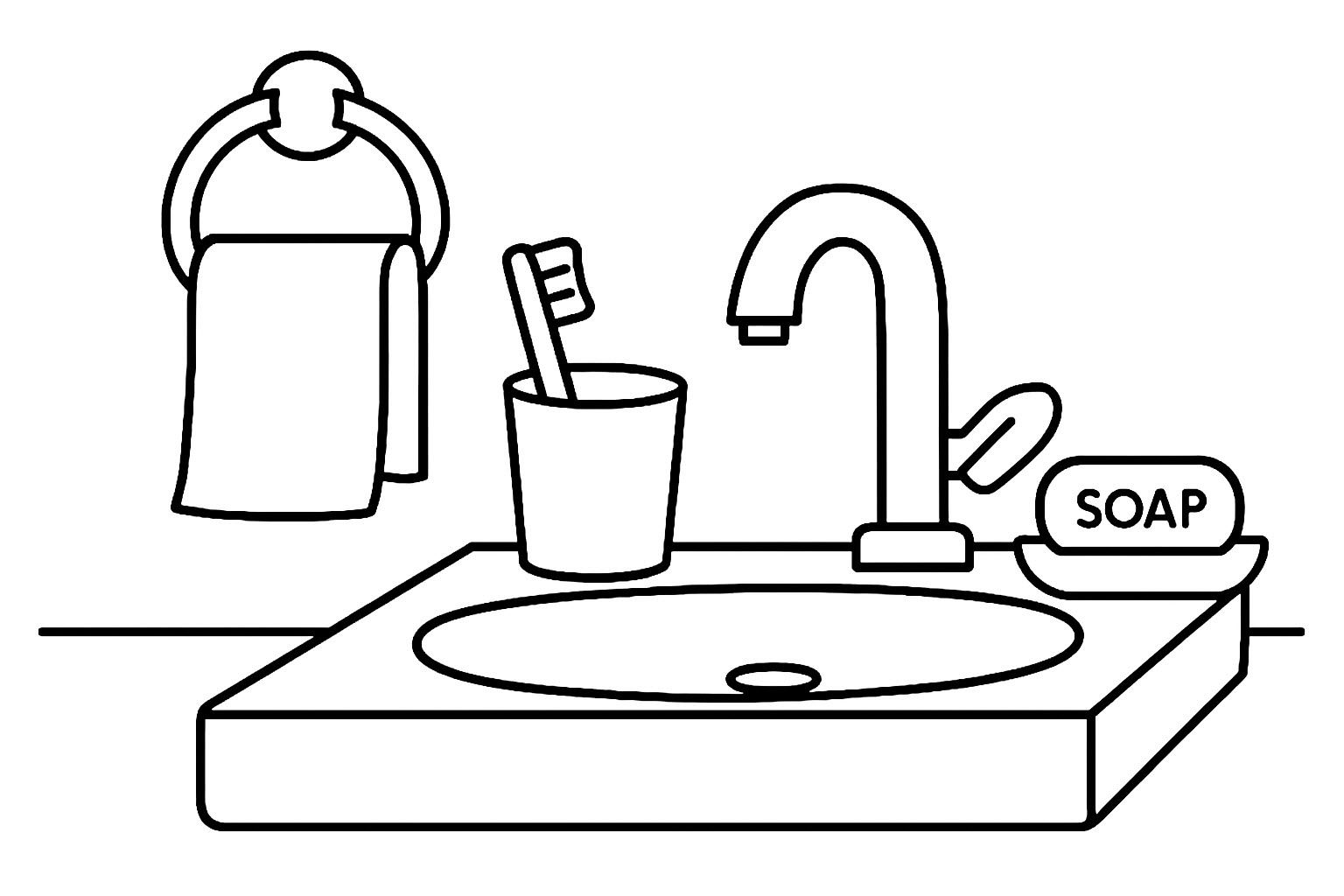 Outline drawing of brushing and rinsing for coloring (Day 2)